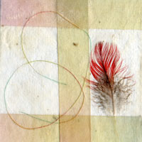 silk fusion with hankie and embedded ribbon, thread and feather